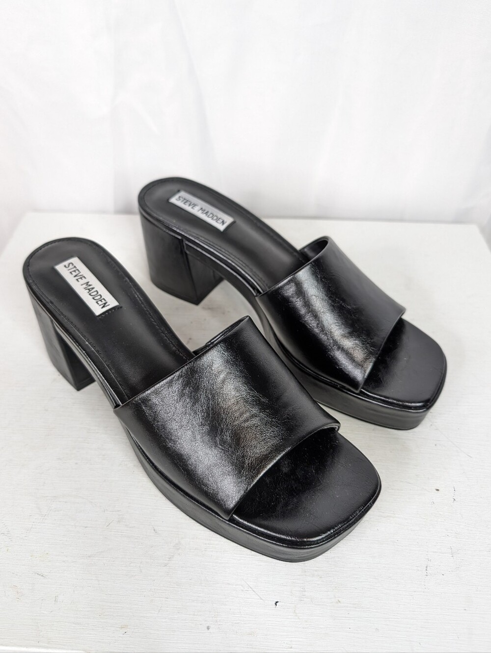 Steve Madden Islah Faux Leather Black Chunky Platform Sandals - Size 9.5